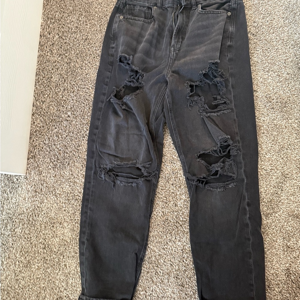 American Eagle Outfitters Black Distressed Boyfriend Jeans